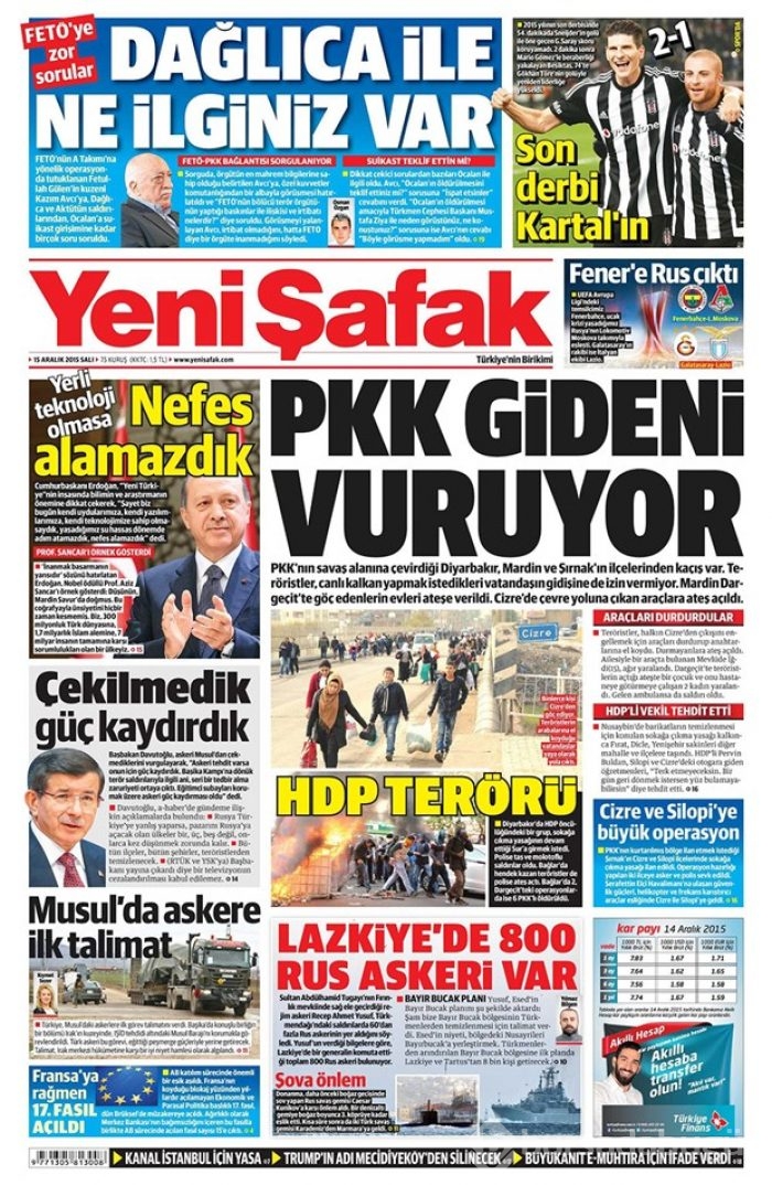 Günün gazete manşetleri - 15 Aralık 2015