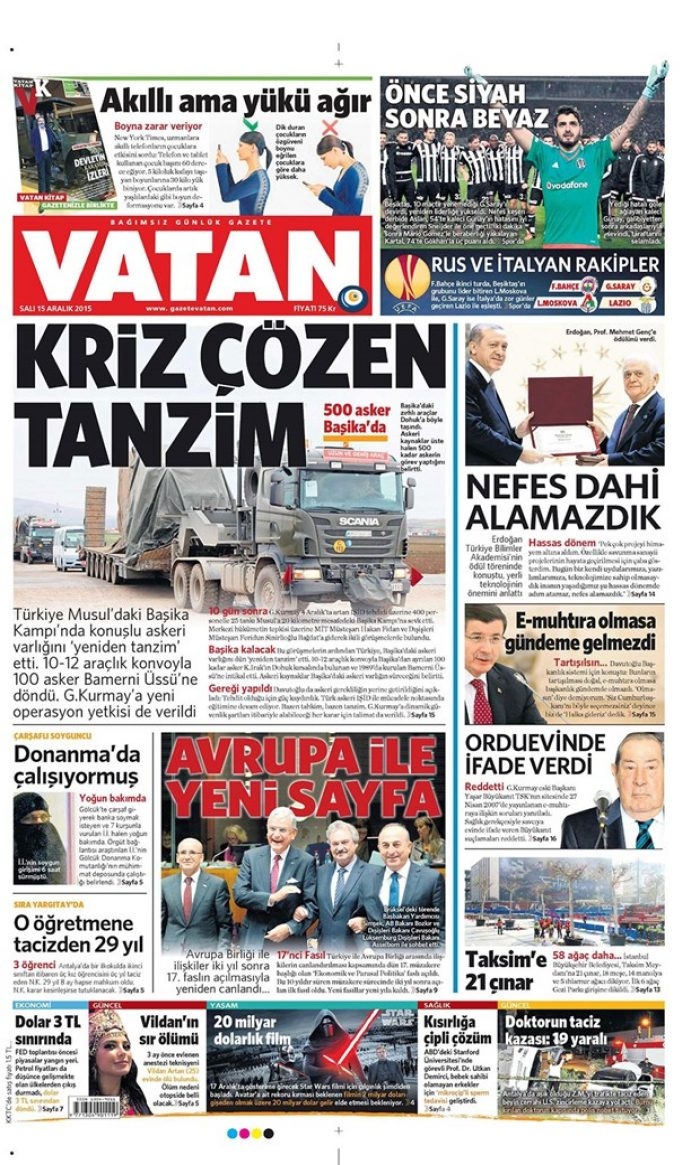 Günün gazete manşetleri - 15 Aralık 2015