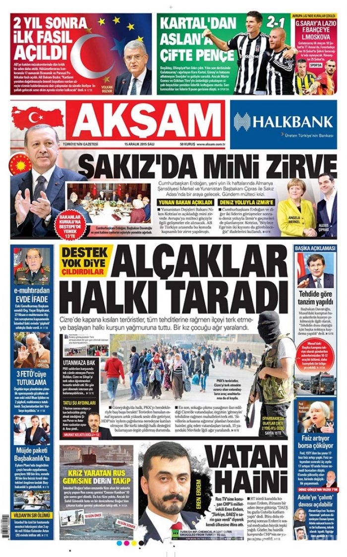 Günün gazete manşetleri - 15 Aralık 2015