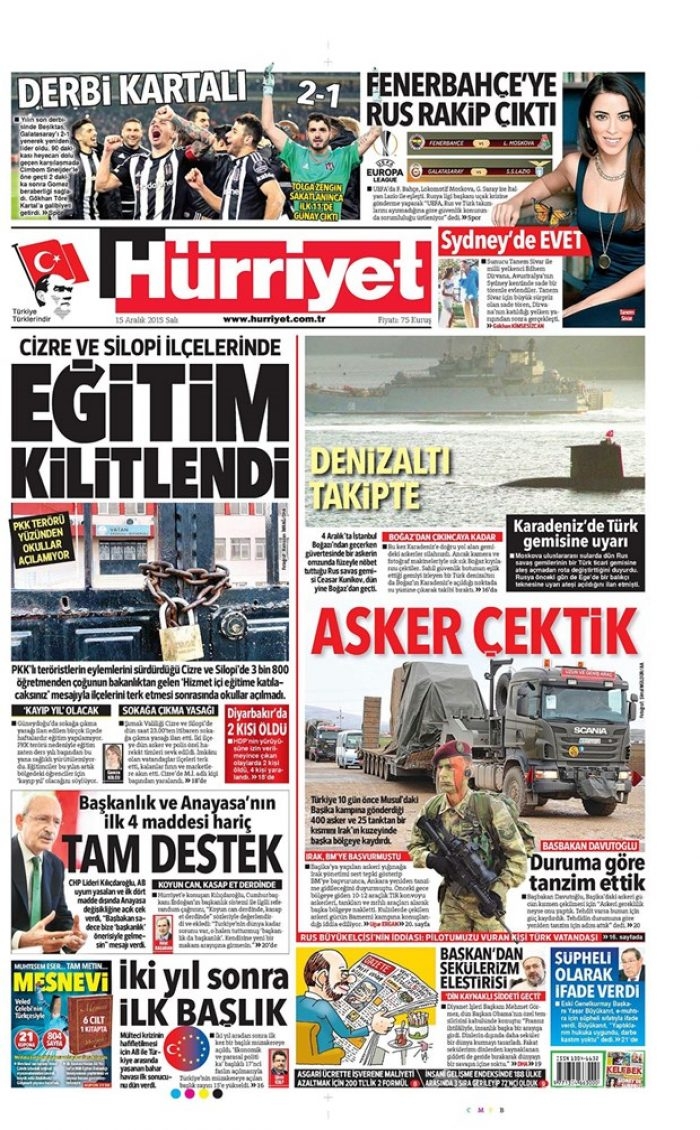 Günün gazete manşetleri - 15 Aralık 2015