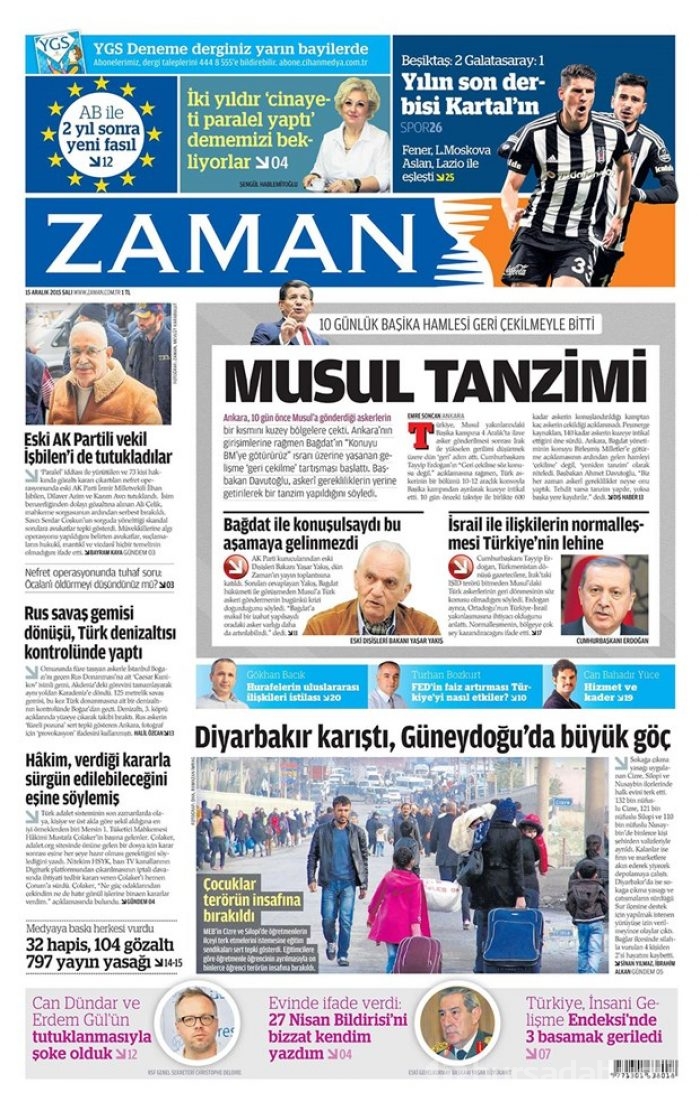 Günün gazete manşetleri - 15 Aralık 2015