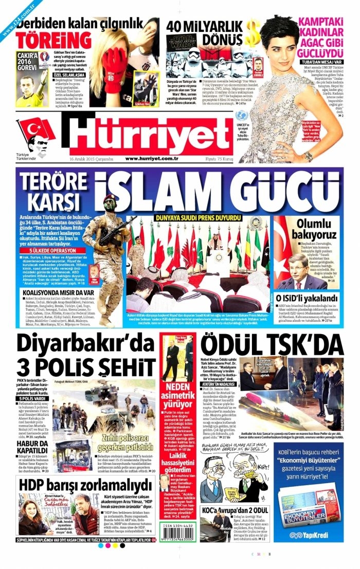 Gazete manşetleri (16 Aralık 2015)