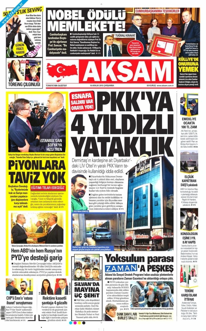 Gazete manşetleri (16 Aralık 2015)