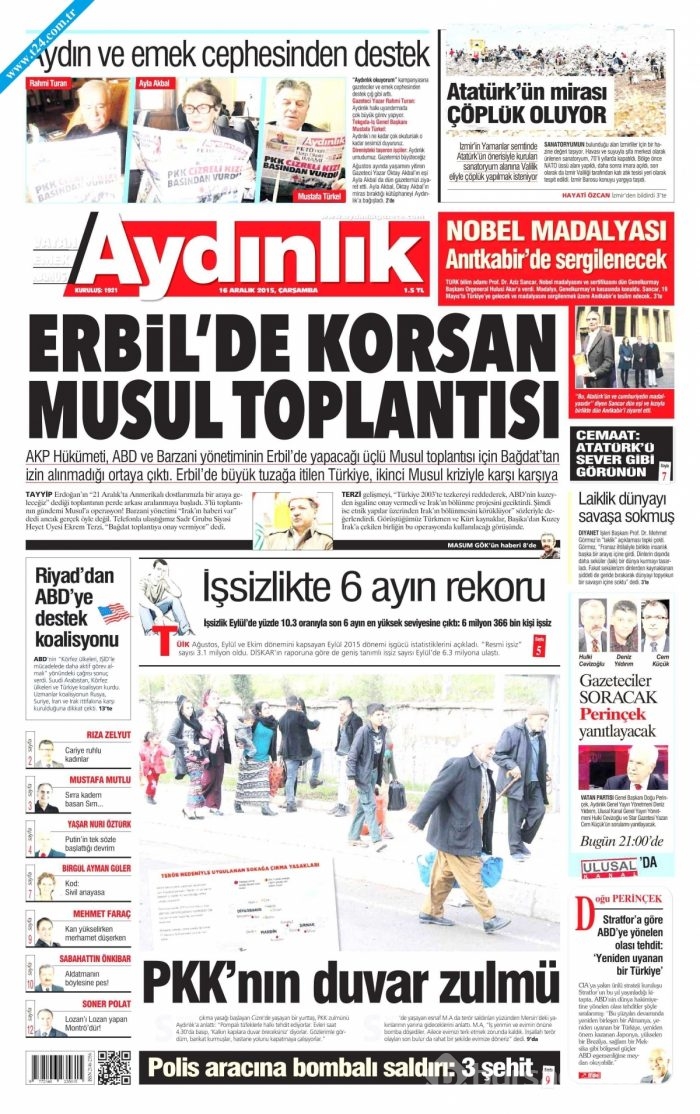 Gazete manşetleri (16 Aralık 2015)