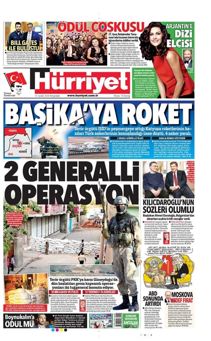 Günün gazete manşetleri  17 Aralık 2015