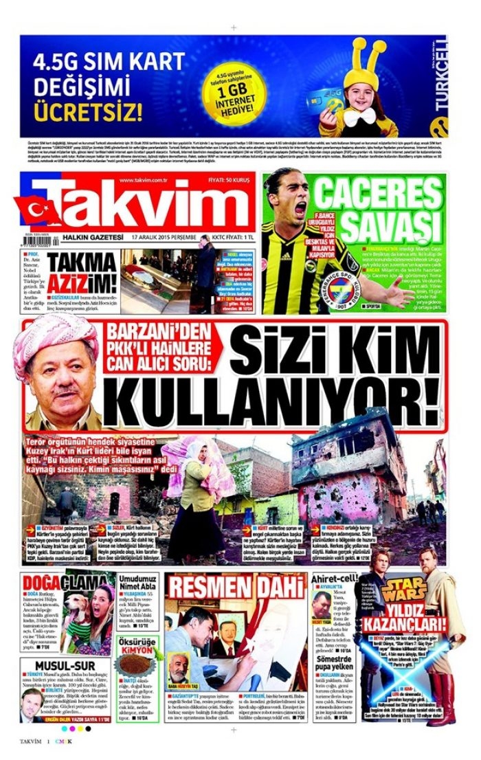 Günün gazete manşetleri  17 Aralık 2015
