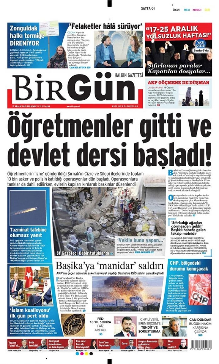 Günün gazete manşetleri  17 Aralık 2015