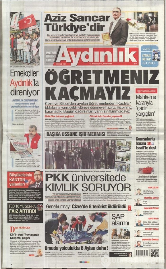 Günün gazete manşetleri  17 Aralık 2015