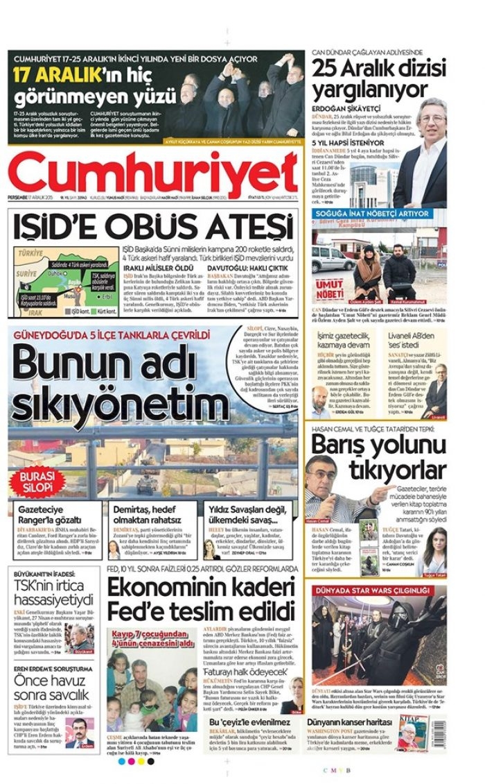Günün gazete manşetleri  17 Aralık 2015