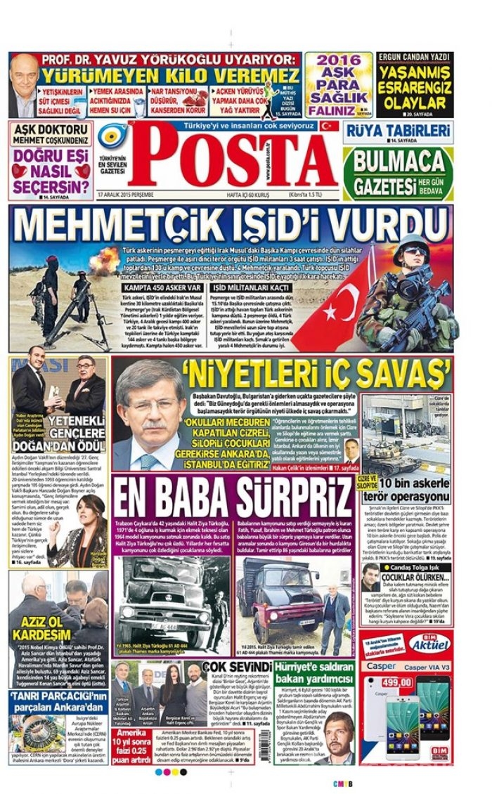 Günün gazete manşetleri  17 Aralık 2015