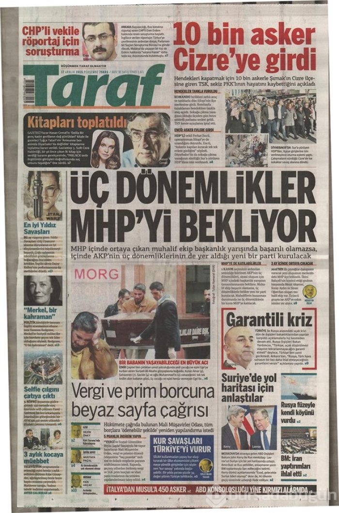 Günün gazete manşetleri  17 Aralık 2015