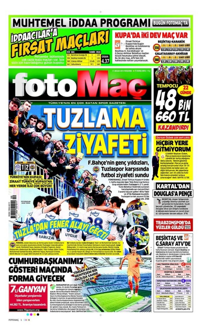 Günün gazete manşetleri  17 Aralık 2015