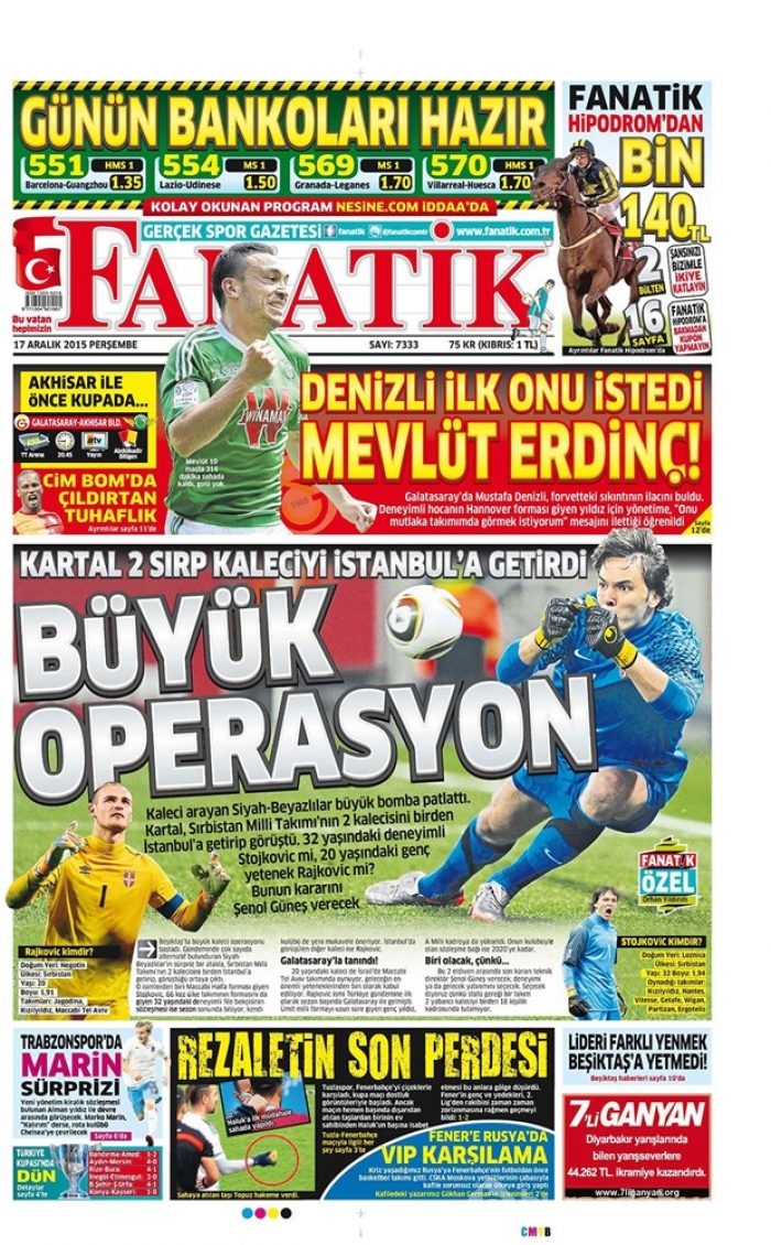Günün gazete manşetleri  17 Aralık 2015