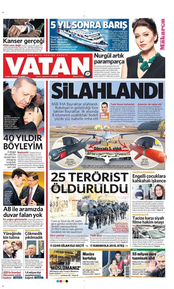 Günün gazete manşetleri 18 Aralık 2015
