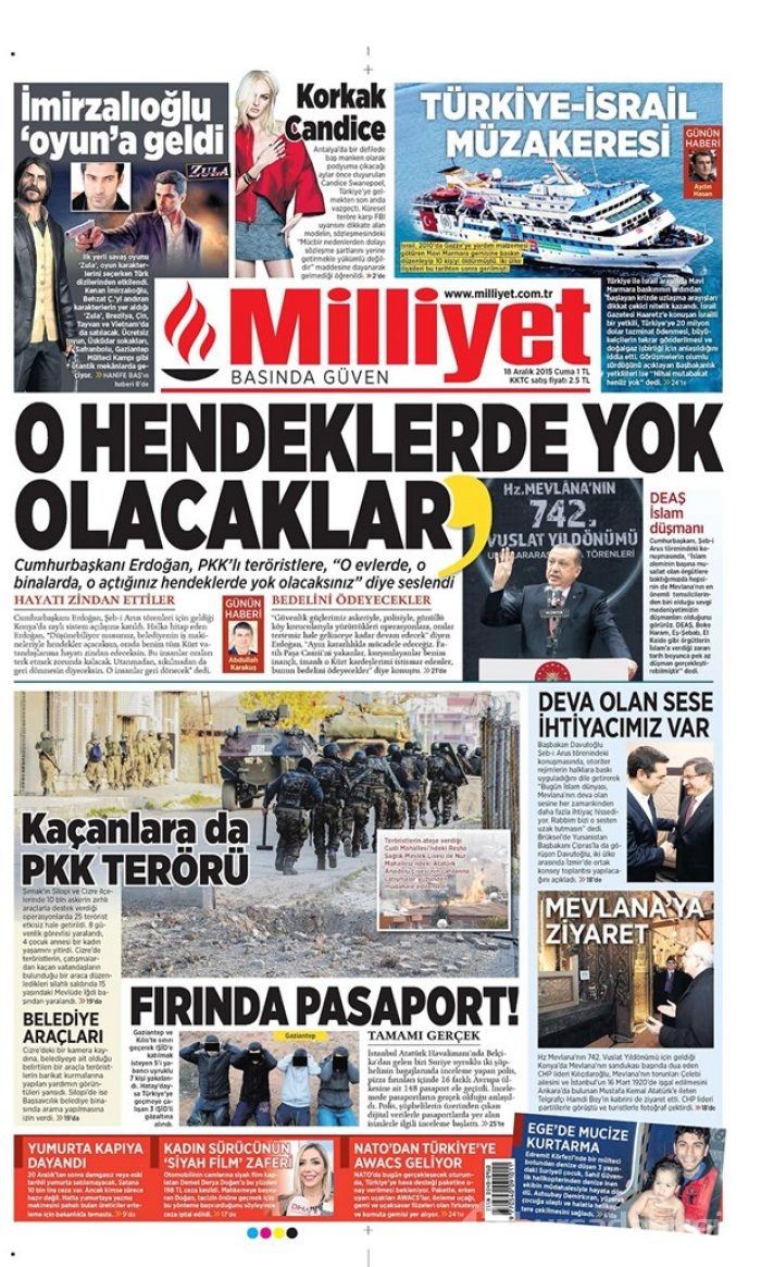 Günün gazete manşetleri 18 Aralık 2015