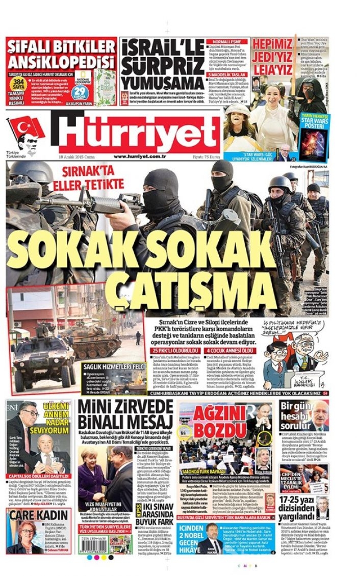 Günün gazete manşetleri 18 Aralık 2015