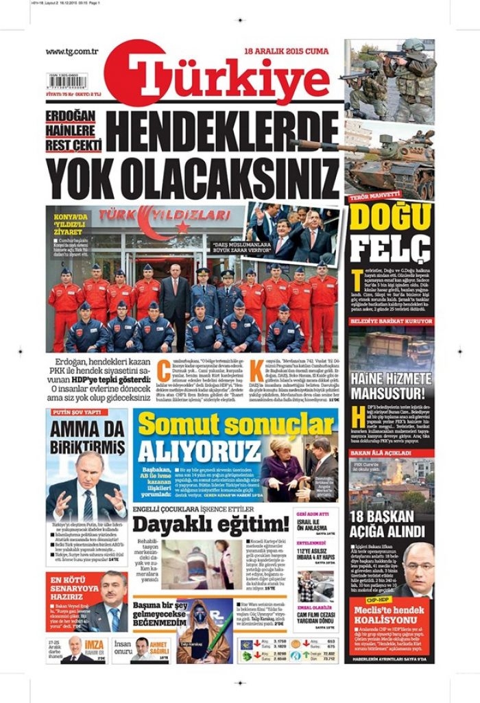 Günün gazete manşetleri 18 Aralık 2015