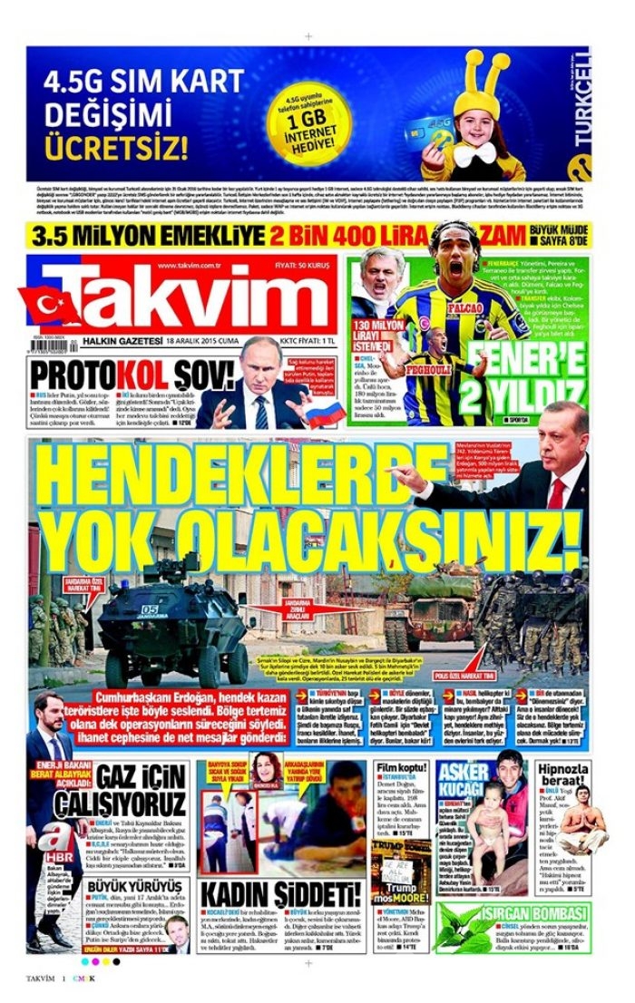 Günün gazete manşetleri 18 Aralık 2015