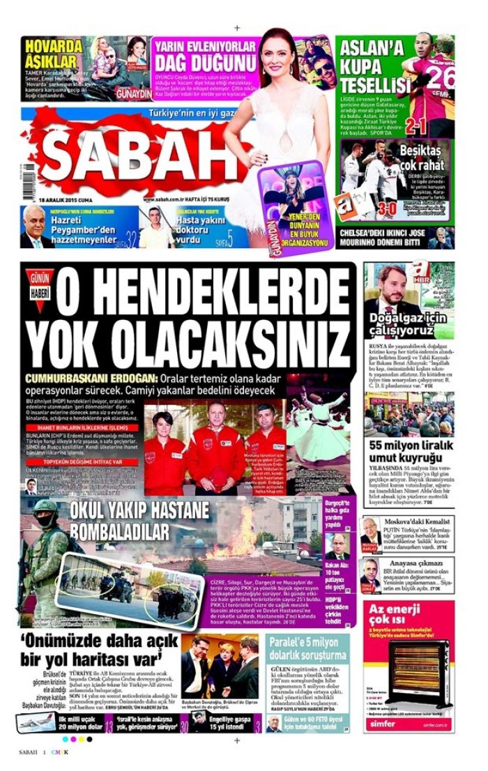 Günün gazete manşetleri 18 Aralık 2015