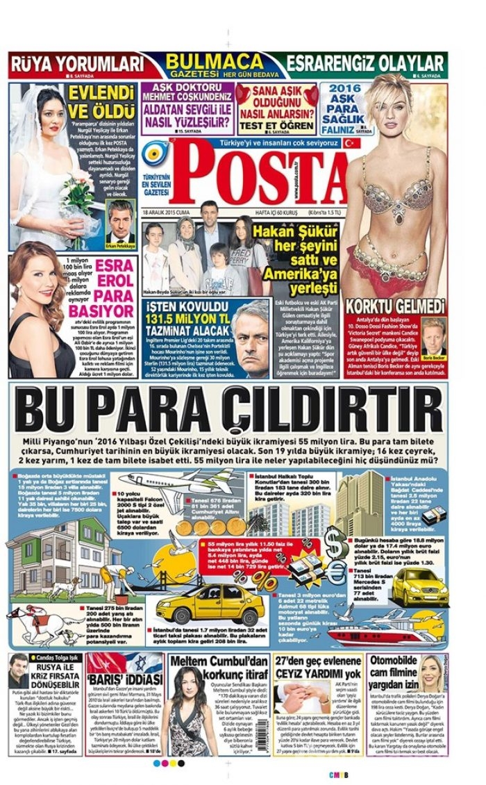 Günün gazete manşetleri 18 Aralık 2015