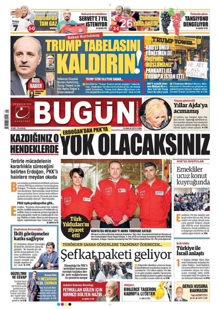 Günün gazete manşetleri 18 Aralık 2015