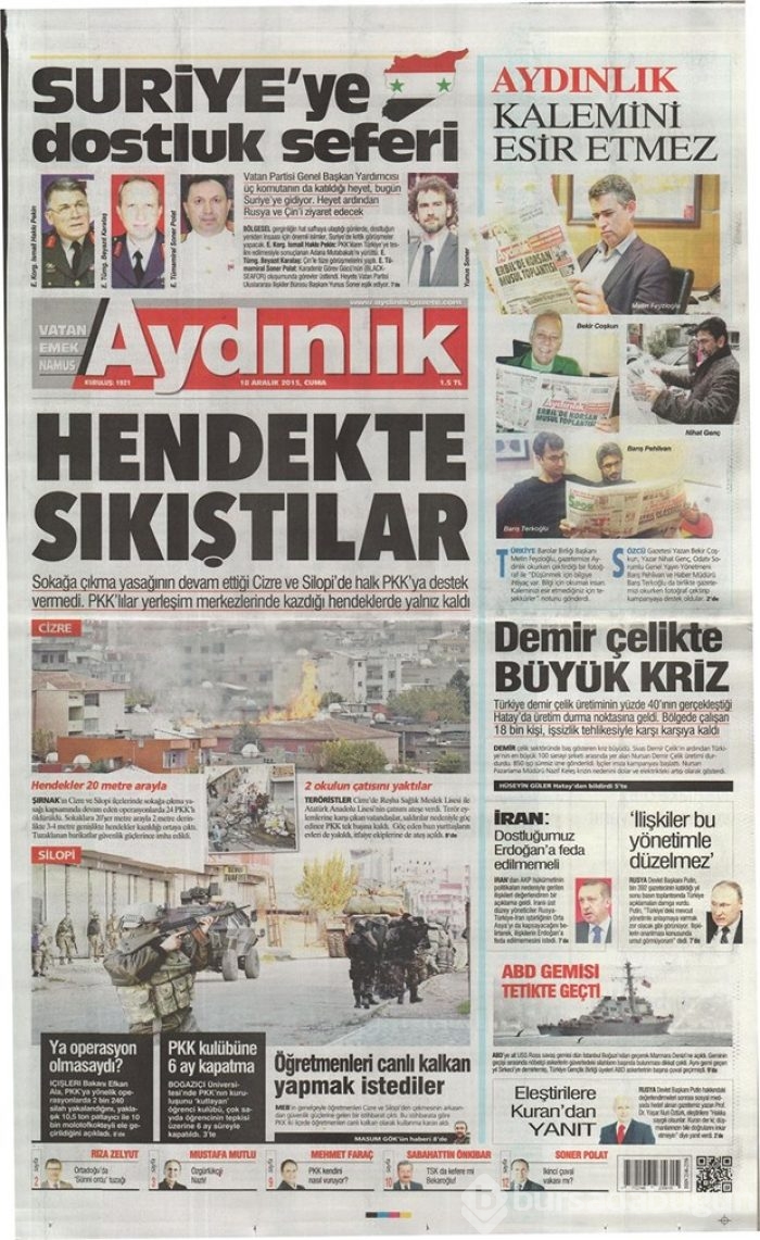 Günün gazete manşetleri 18 Aralık 2015