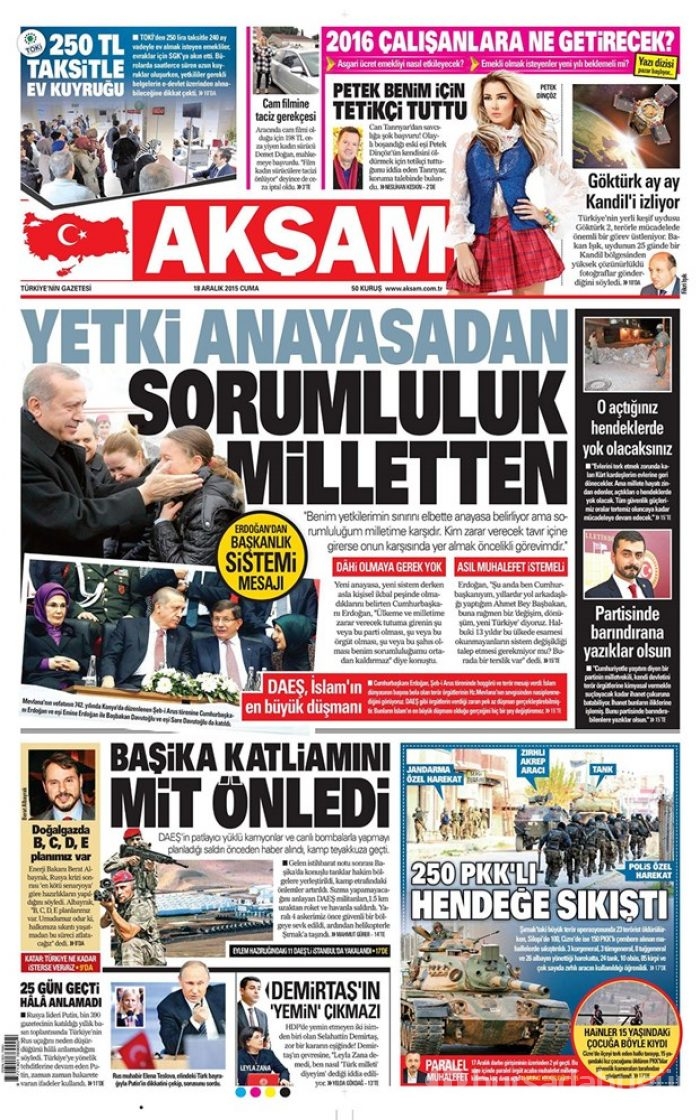 Günün gazete manşetleri 18 Aralık 2015