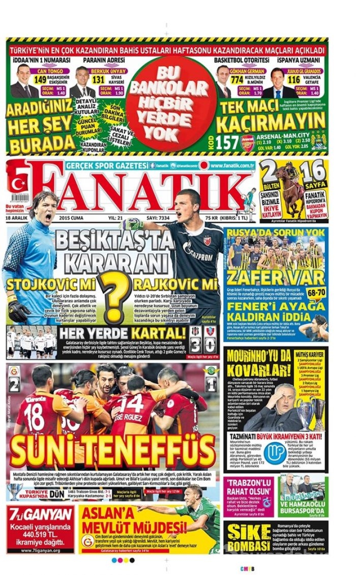 Günün gazete manşetleri 18 Aralık 2015