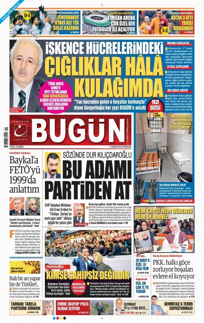 Gazete manşetleri (21 Aralık 2015)