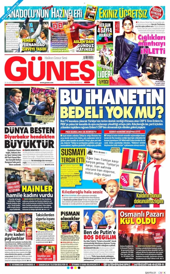 Gazete manşetleri (21 Aralık 2015)