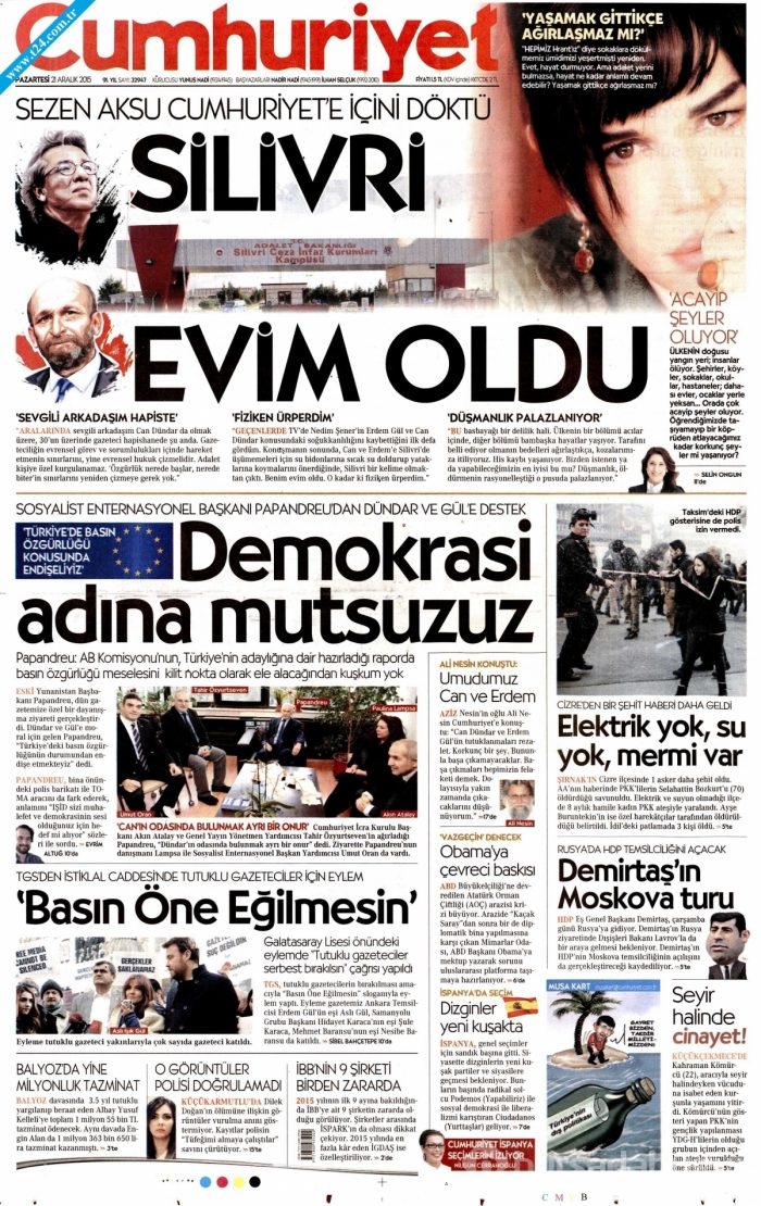 Gazete manşetleri (21 Aralık 2015)