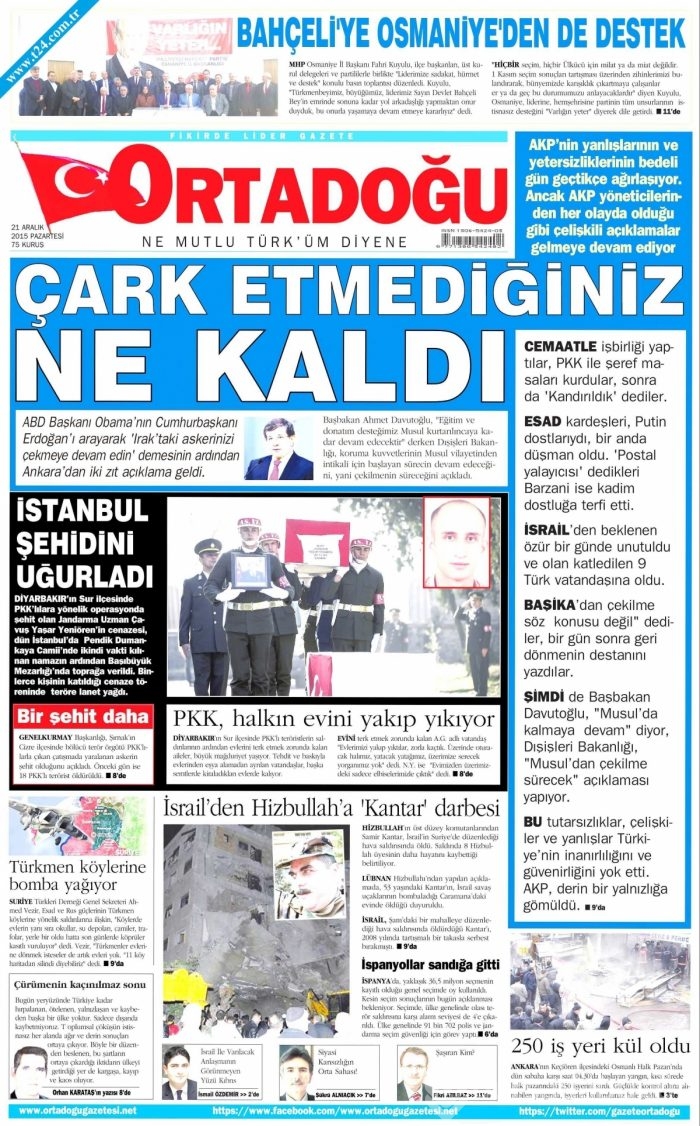 Gazete manşetleri (21 Aralık 2015)