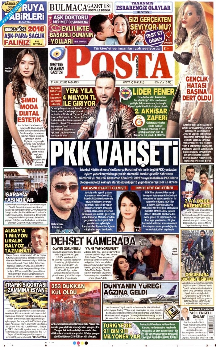 Gazete manşetleri (21 Aralık 2015)