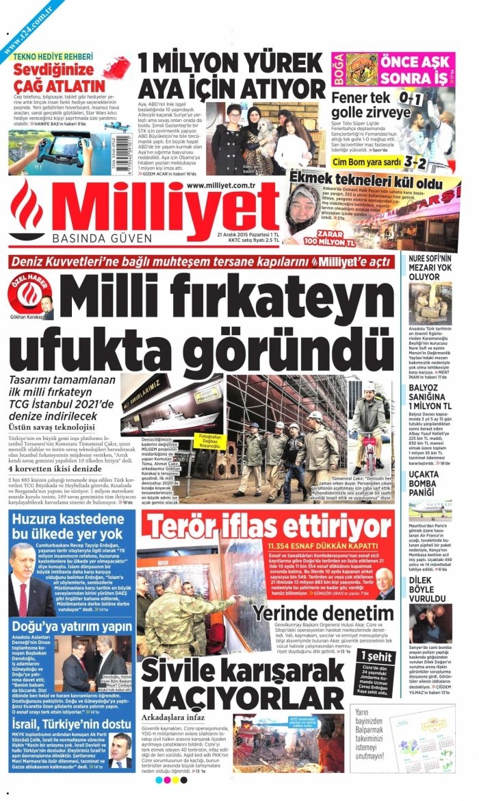 Gazete manşetleri (21 Aralık 2015)
