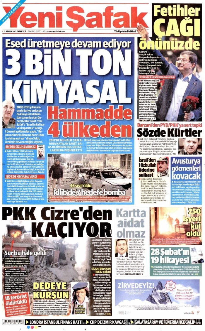 Gazete manşetleri (21 Aralık 2015)