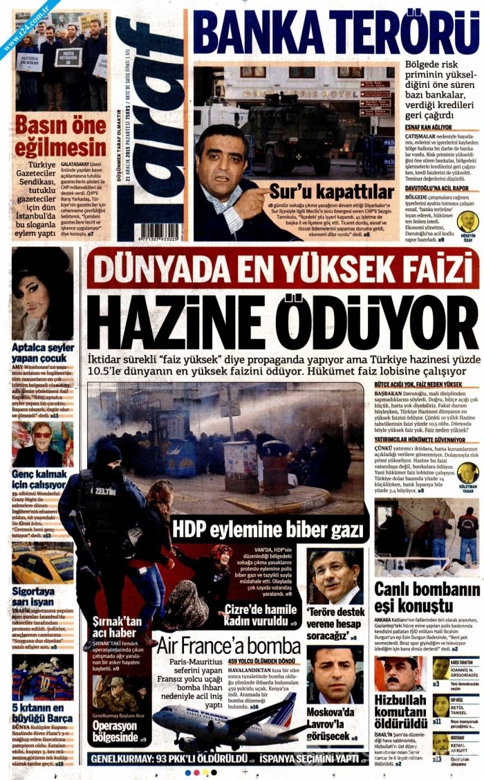 Gazete manşetleri (21 Aralık 2015)