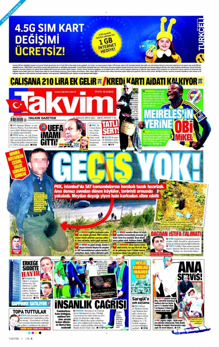 Gazete manşetleri (22 Aralık 2015)