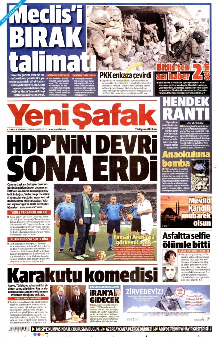 Gazete manşetleri (22 Aralık 2015)