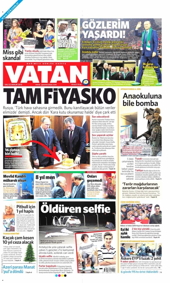 Gazete manşetleri (22 Aralık 2015)
