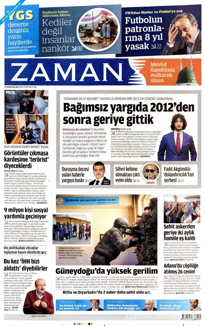 Gazete manşetleri (22 Aralık 2015)