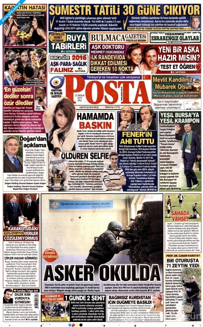 Gazete manşetleri (22 Aralık 2015)