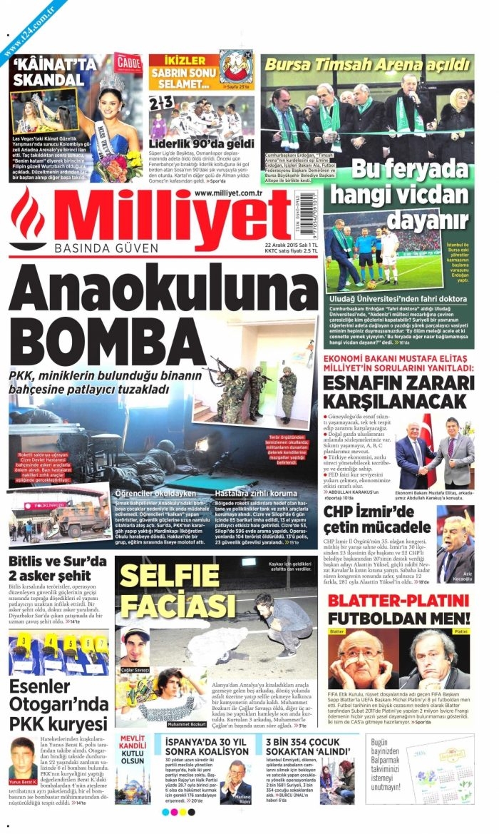 Gazete manşetleri (22 Aralık 2015)
