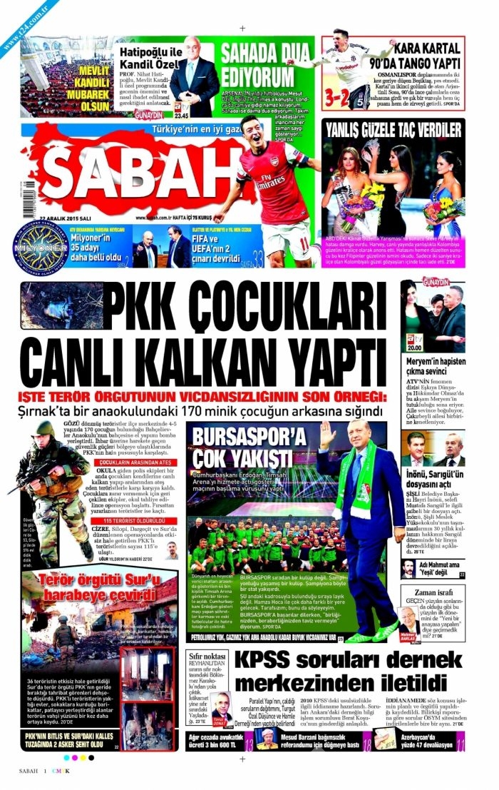 Gazete manşetleri (22 Aralık 2015)
