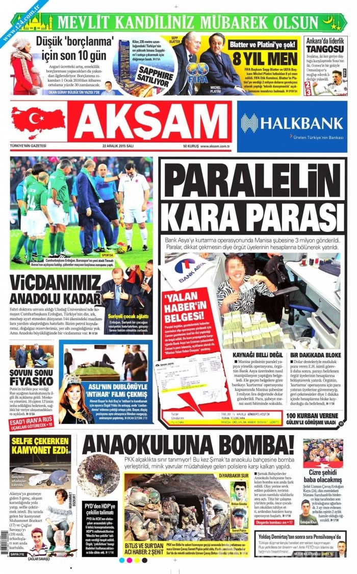 Gazete manşetleri (22 Aralık 2015)