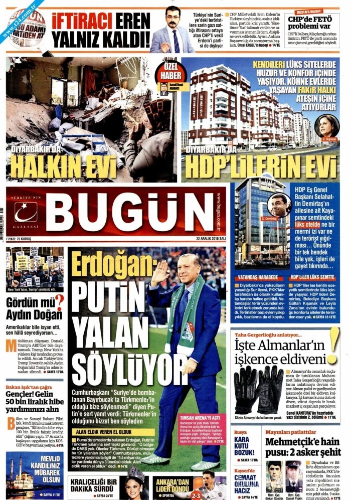 Gazete manşetleri (22 Aralık 2015)
