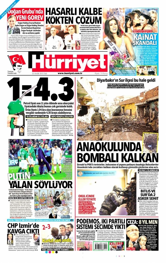 Gazete manşetleri (22 Aralık 2015)