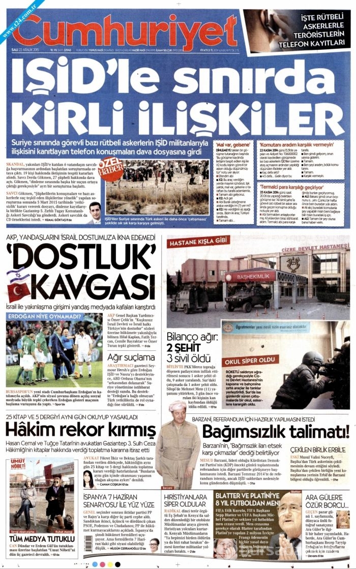 Gazete manşetleri (22 Aralık 2015)