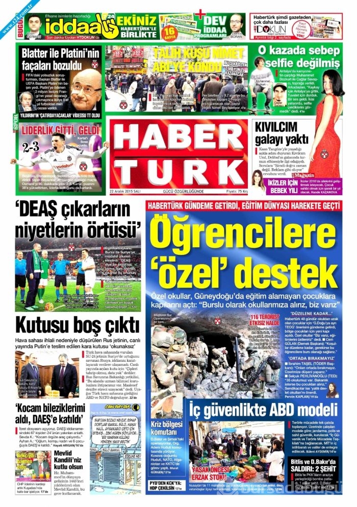 Gazete manşetleri (22 Aralık 2015)