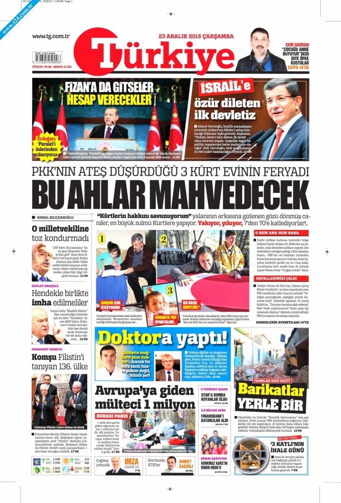 Gazete manşetleri (23 Aralık 2015)
