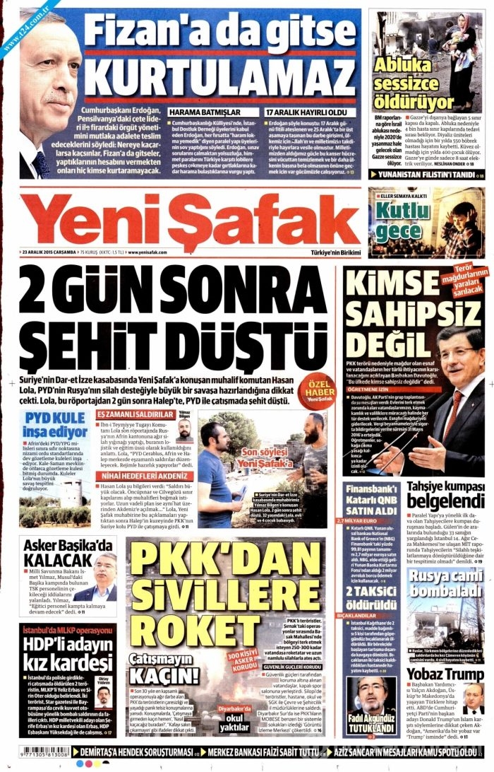Gazete manşetleri (23 Aralık 2015)